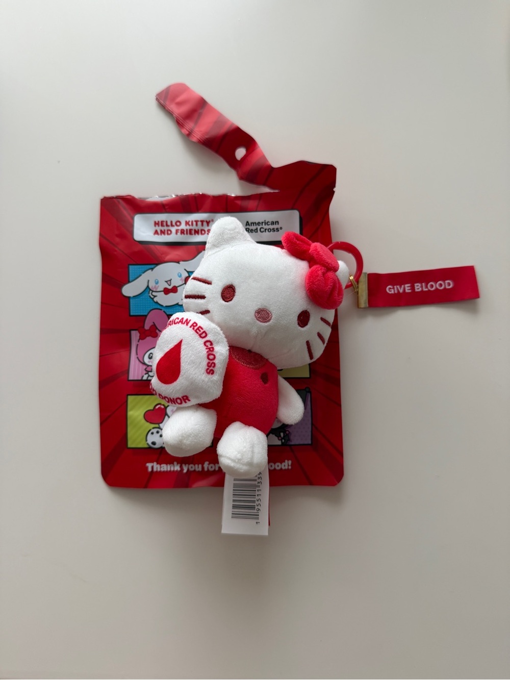 Hello Kitty White & Red Plush Keychain with Bow